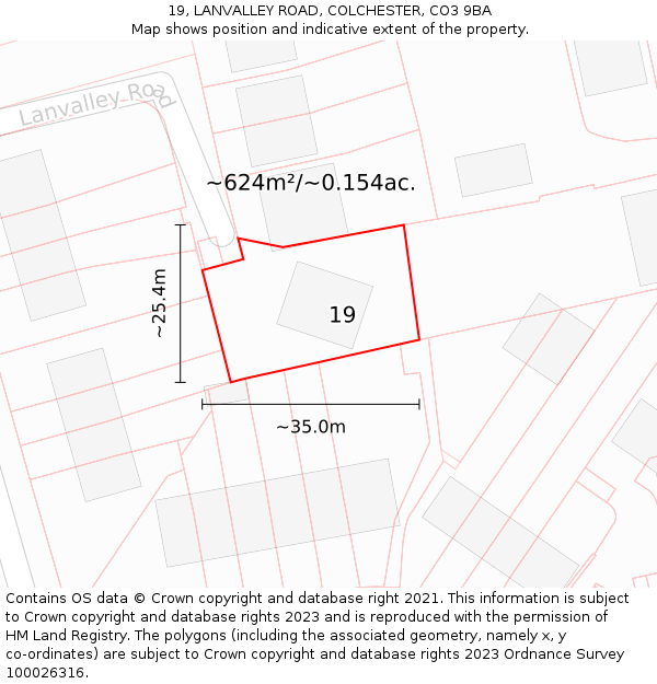 19, LANVALLEY ROAD, COLCHESTER, CO3 9BA: Plot and title map