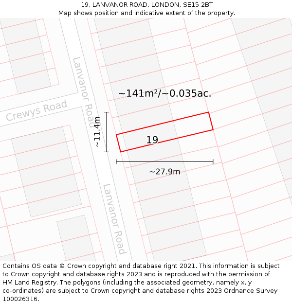19, LANVANOR ROAD, LONDON, SE15 2BT: Plot and title map