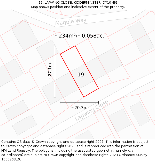 19, LAPWING CLOSE, KIDDERMINSTER, DY10 4JG: Plot and title map