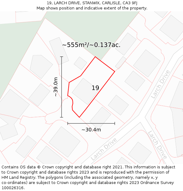 19, LARCH DRIVE, STANWIX, CARLISLE, CA3 9FJ: Plot and title map