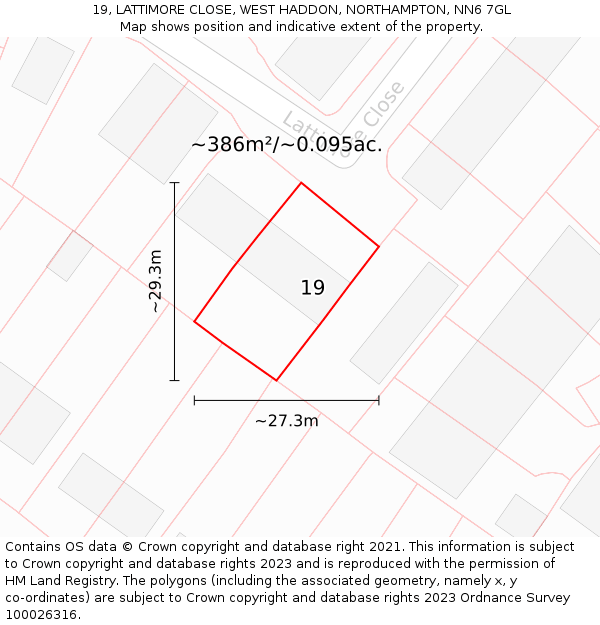 19, LATTIMORE CLOSE, WEST HADDON, NORTHAMPTON, NN6 7GL: Plot and title map