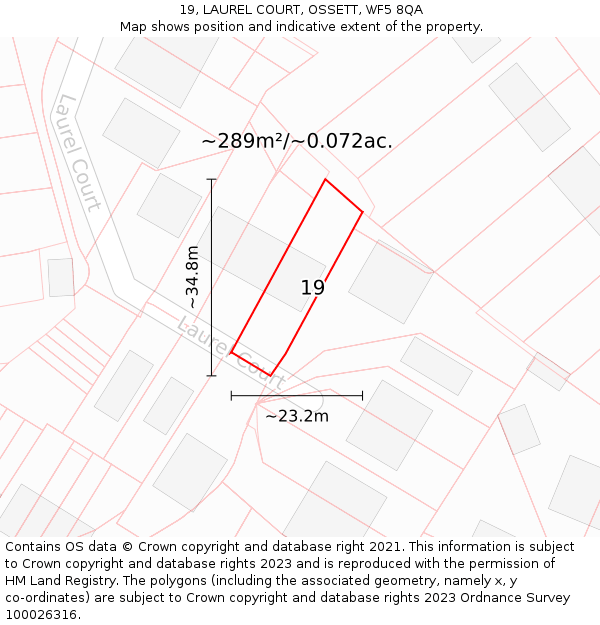 19, LAUREL COURT, OSSETT, WF5 8QA: Plot and title map