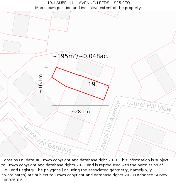 19, LAUREL HILL AVENUE, LEEDS, LS15 9EQ: Plot and title map