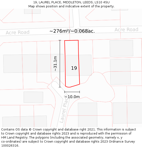 19, LAUREL PLACE, MIDDLETON, LEEDS, LS10 4SU: Plot and title map