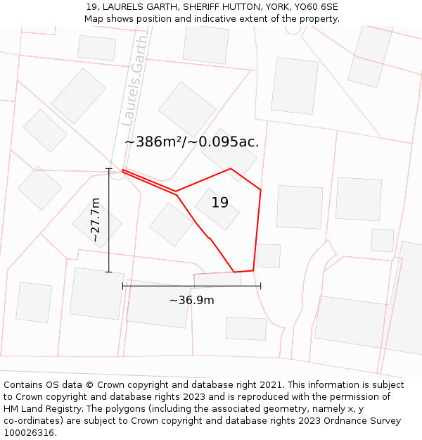 19, LAURELS GARTH, SHERIFF HUTTON, YORK, YO60 6SE: Plot and title map