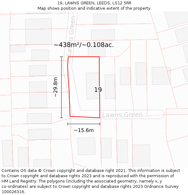 19, LAWNS GREEN, LEEDS, LS12 5RR: Plot and title map