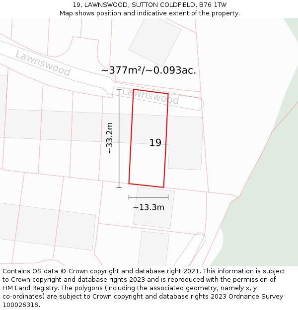 19, LAWNSWOOD, SUTTON COLDFIELD, B76 1TW: Plot and title map