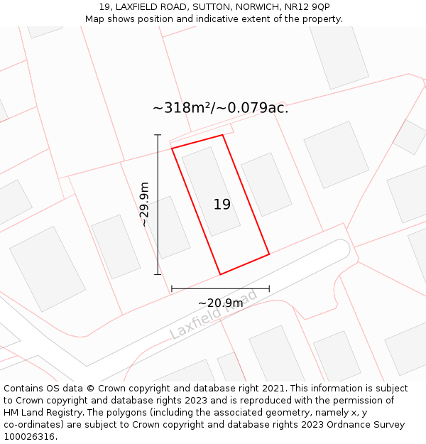 19, LAXFIELD ROAD, SUTTON, NORWICH, NR12 9QP: Plot and title map