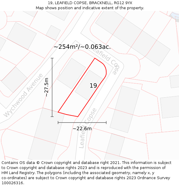 19, LEAFIELD COPSE, BRACKNELL, RG12 9YX: Plot and title map
