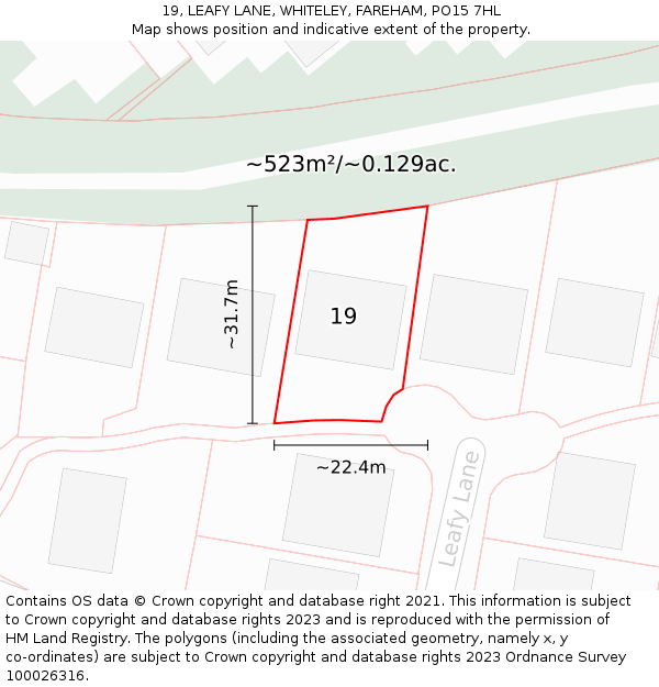 19, LEAFY LANE, WHITELEY, FAREHAM, PO15 7HL: Plot and title map