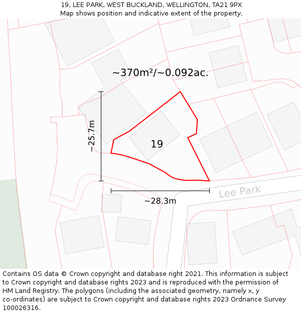 19, LEE PARK, WEST BUCKLAND, WELLINGTON, TA21 9PX: Plot and title map