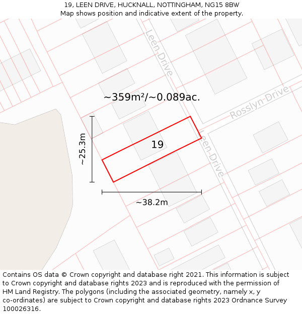 19, LEEN DRIVE, HUCKNALL, NOTTINGHAM, NG15 8BW: Plot and title map