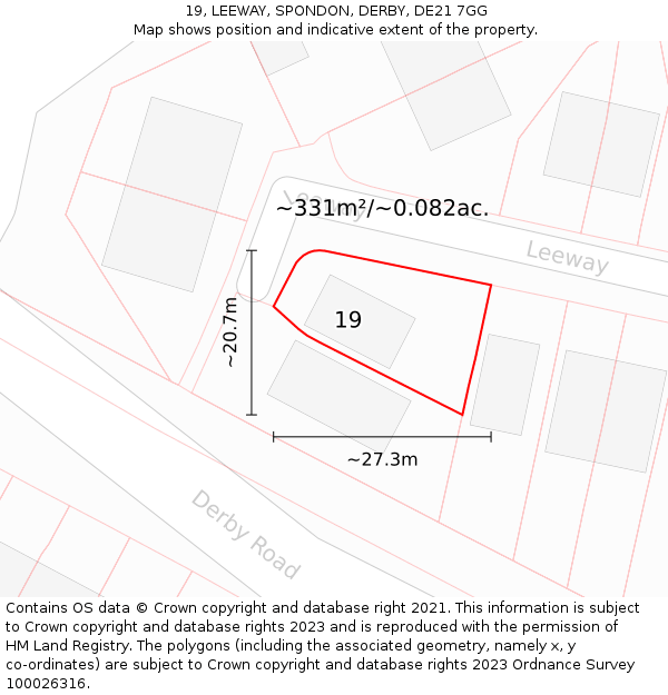 19, LEEWAY, SPONDON, DERBY, DE21 7GG: Plot and title map