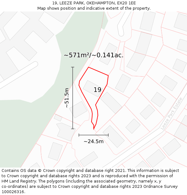 19, LEEZE PARK, OKEHAMPTON, EX20 1EE: Plot and title map