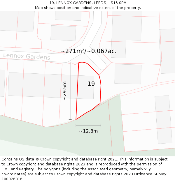 19, LENNOX GARDENS, LEEDS, LS15 0PA: Plot and title map
