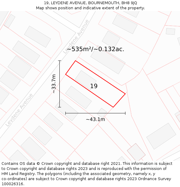 19, LEYDENE AVENUE, BOURNEMOUTH, BH8 9JQ: Plot and title map