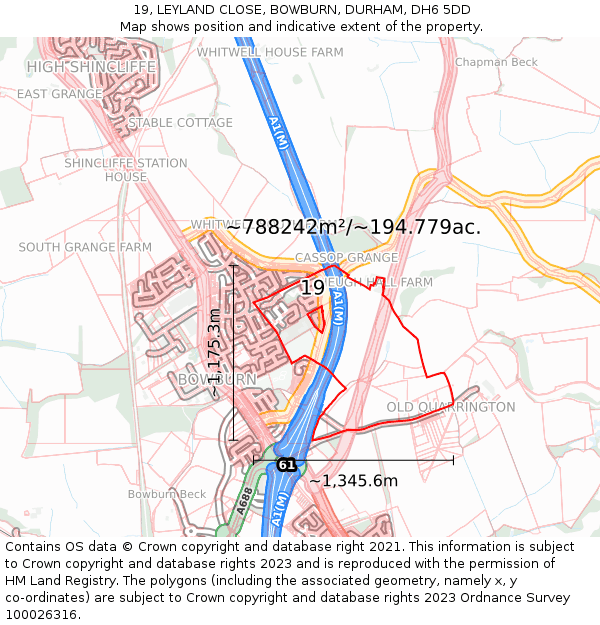 19, LEYLAND CLOSE, BOWBURN, DURHAM, DH6 5DD: Plot and title map
