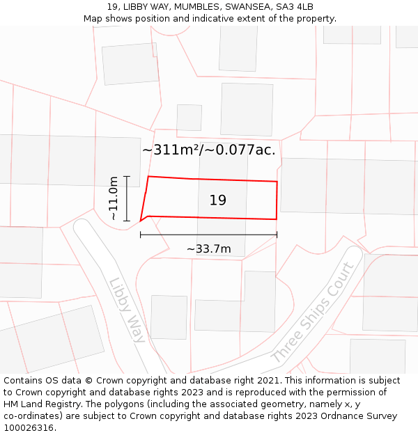 19, LIBBY WAY, MUMBLES, SWANSEA, SA3 4LB: Plot and title map