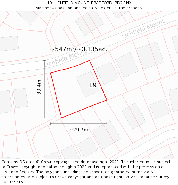 19, LICHFIELD MOUNT, BRADFORD, BD2 1NX: Plot and title map