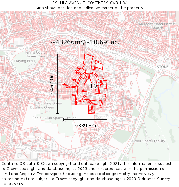 19, LILA AVENUE, COVENTRY, CV3 1LW: Plot and title map