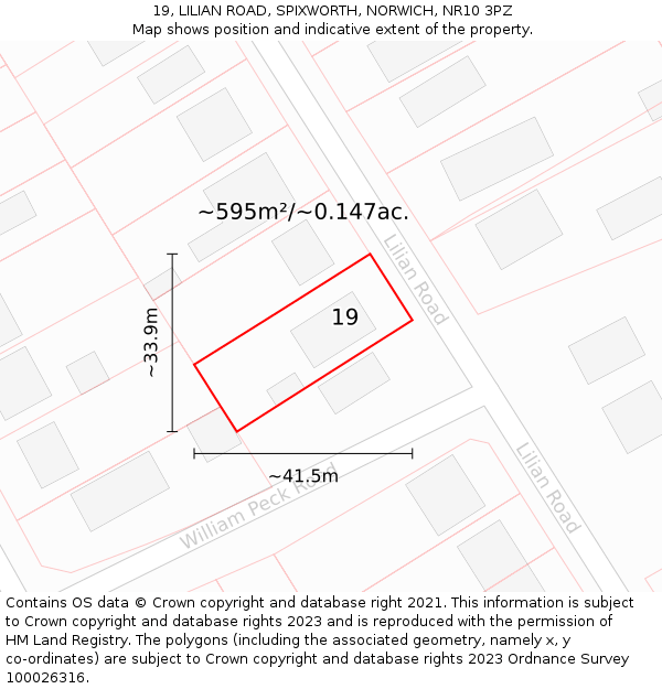 19, LILIAN ROAD, SPIXWORTH, NORWICH, NR10 3PZ: Plot and title map