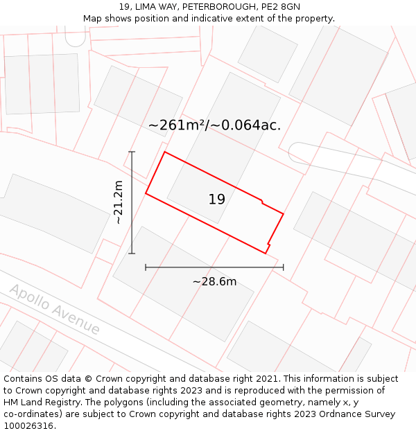 19, LIMA WAY, PETERBOROUGH, PE2 8GN: Plot and title map