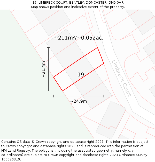 19, LIMBRECK COURT, BENTLEY, DONCASTER, DN5 0HR: Plot and title map