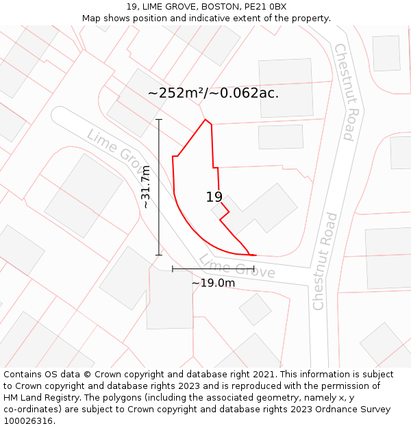 19, LIME GROVE, BOSTON, PE21 0BX: Plot and title map