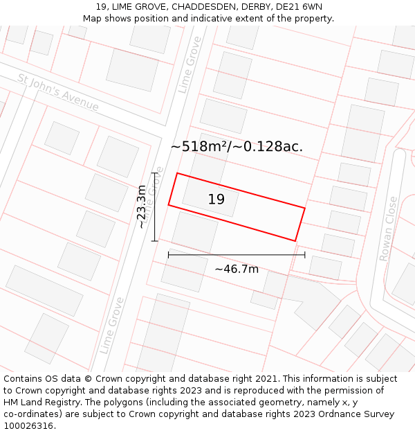 19, LIME GROVE, CHADDESDEN, DERBY, DE21 6WN: Plot and title map