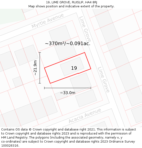 19, LIME GROVE, RUISLIP, HA4 8RJ: Plot and title map