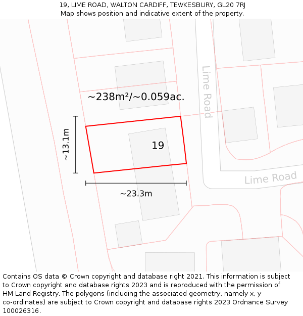 19, LIME ROAD, WALTON CARDIFF, TEWKESBURY, GL20 7RJ: Plot and title map