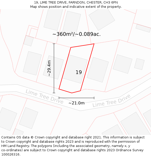 19, LIME TREE DRIVE, FARNDON, CHESTER, CH3 6PN: Plot and title map