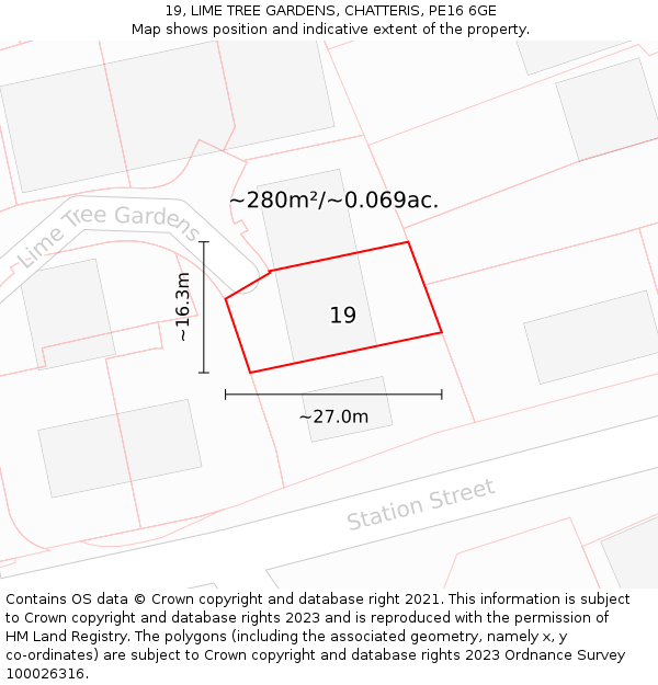 19, LIME TREE GARDENS, CHATTERIS, PE16 6GE: Plot and title map