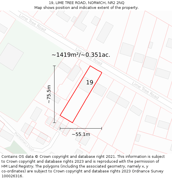 19, LIME TREE ROAD, NORWICH, NR2 2NQ: Plot and title map