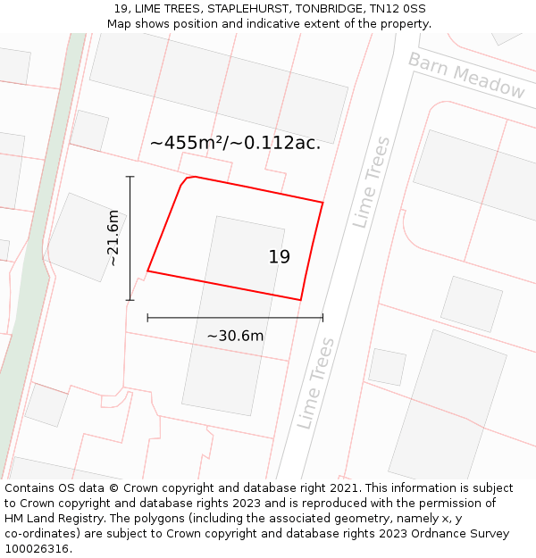 19, LIME TREES, STAPLEHURST, TONBRIDGE, TN12 0SS: Plot and title map