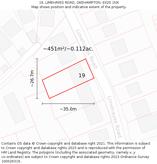 19, LIMEHAYES ROAD, OKEHAMPTON, EX20 1NX: Plot and title map