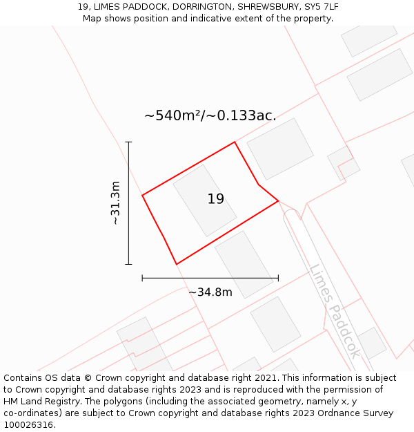 19, LIMES PADDOCK, DORRINGTON, SHREWSBURY, SY5 7LF: Plot and title map