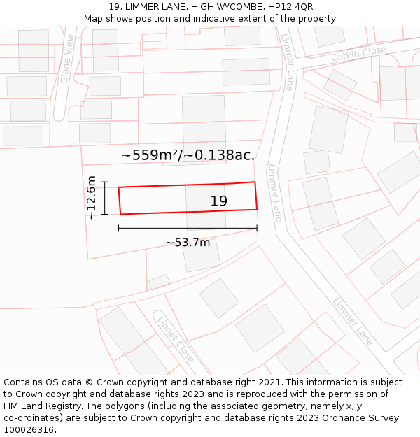 19, LIMMER LANE, HIGH WYCOMBE, HP12 4QR: Plot and title map