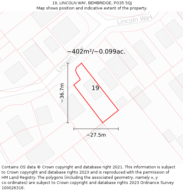 19, LINCOLN WAY, BEMBRIDGE, PO35 5QJ: Plot and title map