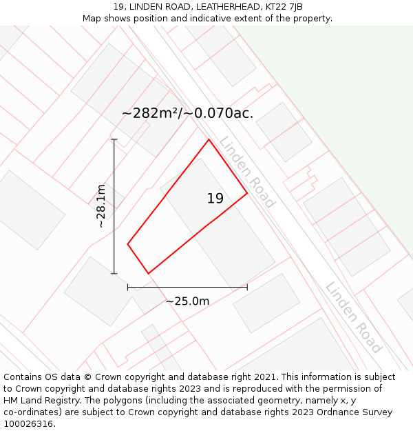 19, LINDEN ROAD, LEATHERHEAD, KT22 7JB: Plot and title map