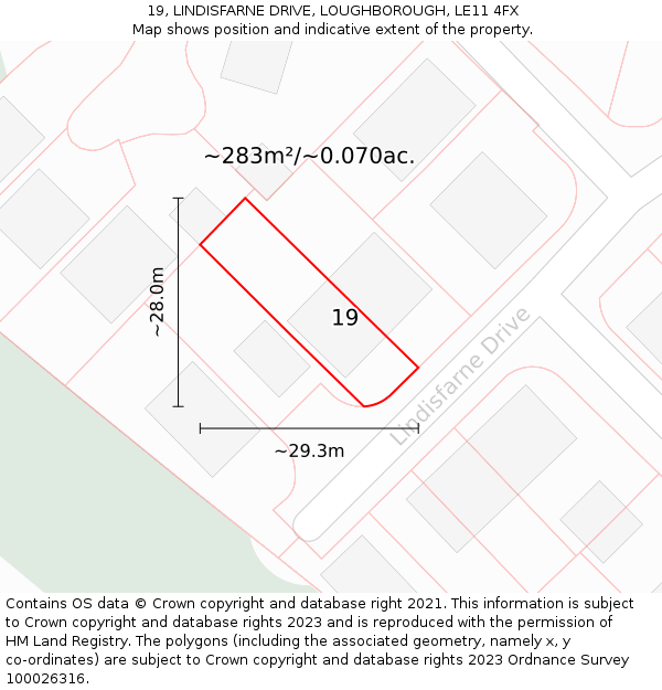 19, LINDISFARNE DRIVE, LOUGHBOROUGH, LE11 4FX: Plot and title map