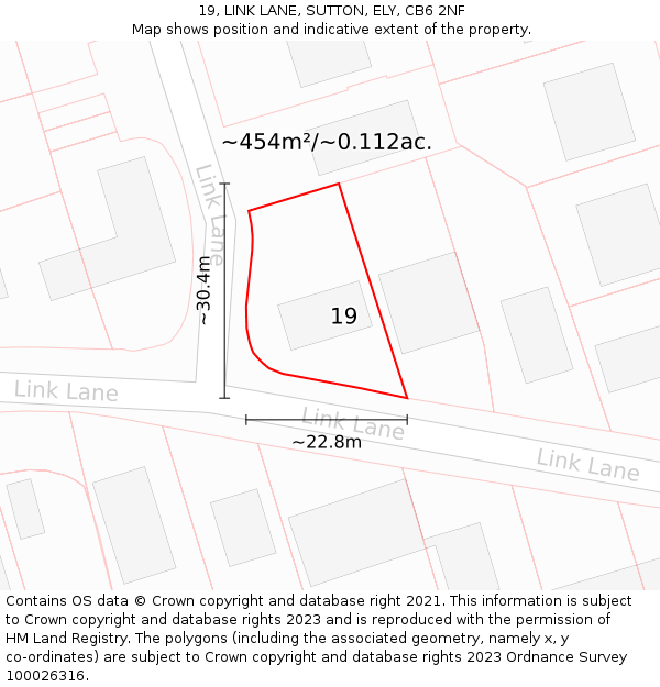 19, LINK LANE, SUTTON, ELY, CB6 2NF: Plot and title map