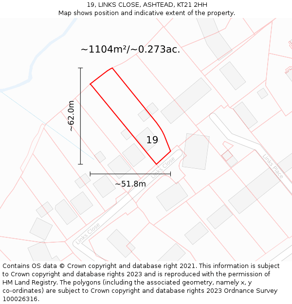 19, LINKS CLOSE, ASHTEAD, KT21 2HH: Plot and title map