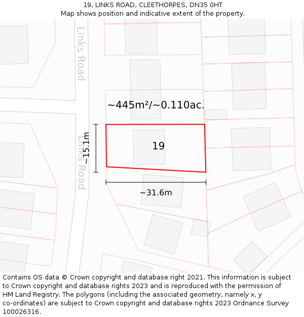 19, LINKS ROAD, CLEETHORPES, DN35 0HT: Plot and title map