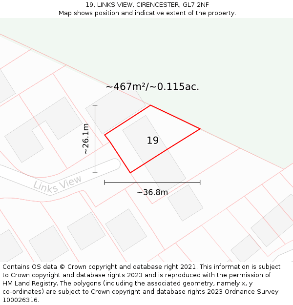 19, LINKS VIEW, CIRENCESTER, GL7 2NF: Plot and title map