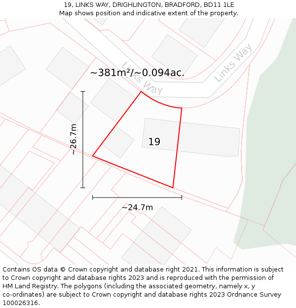 19, LINKS WAY, DRIGHLINGTON, BRADFORD, BD11 1LE: Plot and title map