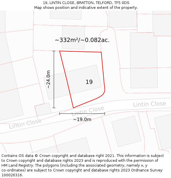 19, LINTIN CLOSE, BRATTON, TELFORD, TF5 0DS: Plot and title map