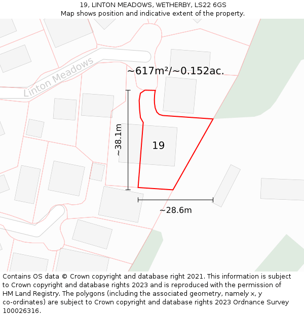 19, LINTON MEADOWS, WETHERBY, LS22 6GS: Plot and title map