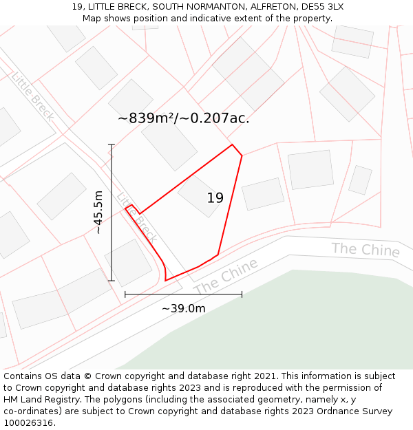 19, LITTLE BRECK, SOUTH NORMANTON, ALFRETON, DE55 3LX: Plot and title map