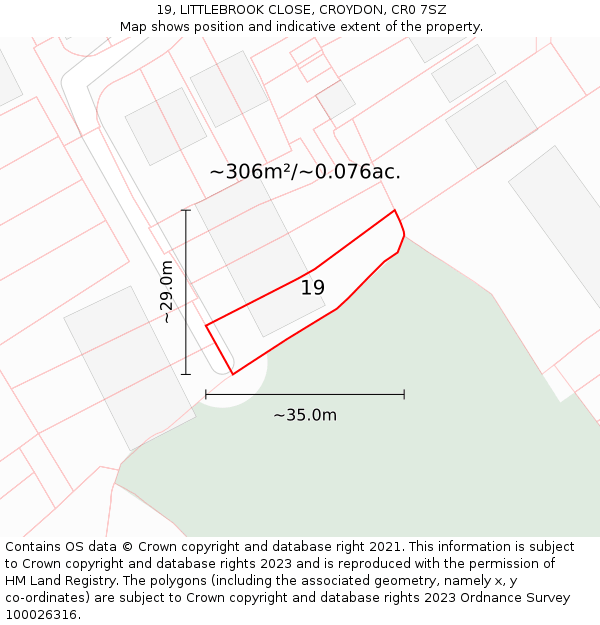 19, LITTLEBROOK CLOSE, CROYDON, CR0 7SZ: Plot and title map